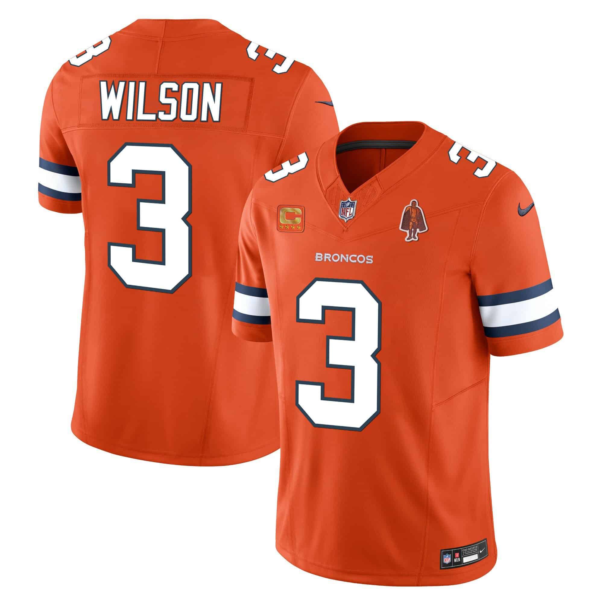 Men Denver Broncos #3 Wilson Orange 2024 Nike Vapor Limited NFL Jersey style 2